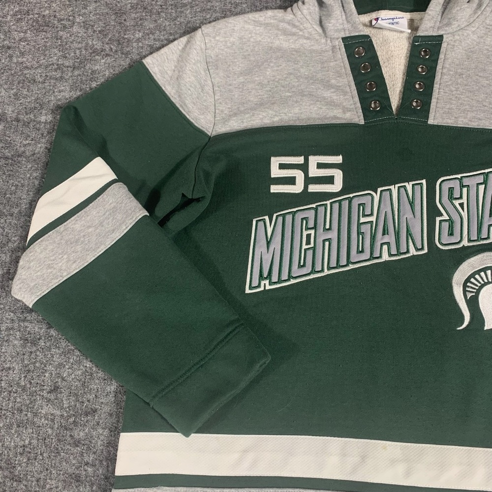 Michigan‎ State Spartans Hoodie Mens Medium Green Hockey Sweatshirt Pullover MSU - Picture 5 of 12